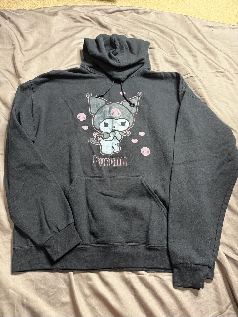 Bioworld Kuromi Graphic Pullover Hoodie with Pink Accents